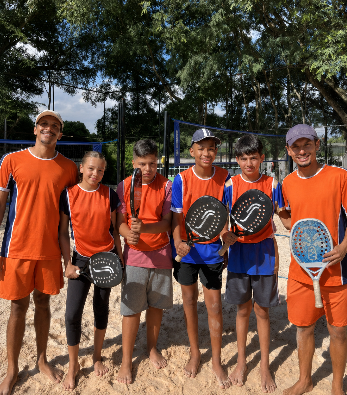 Crianças e adolescentes do projeto Mais Beach Tennis para Todos